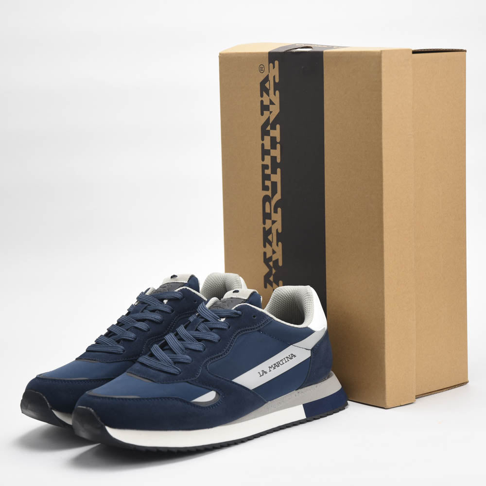 La Martina Low Sneakers Blue Leather Référence : LFM252.040.A70.BT