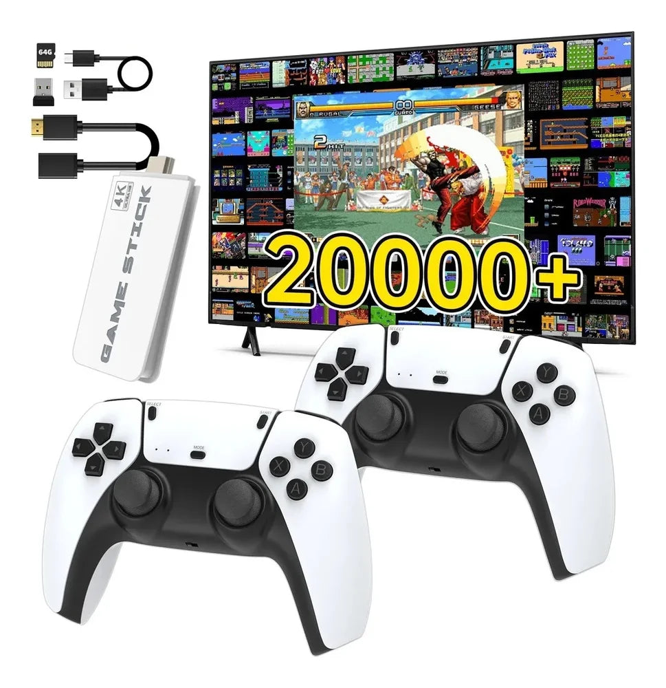 Game Stick 4K – جهاز ألعاب ريترو لاسلكي مع يد تحكم مزدوجة | تشغيل فوري