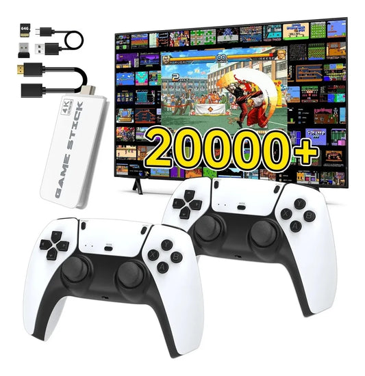 Game Stick 4K – جهاز ألعاب ريترو لاسلكي مع يد تحكم مزدوجة | تشغيل فوري